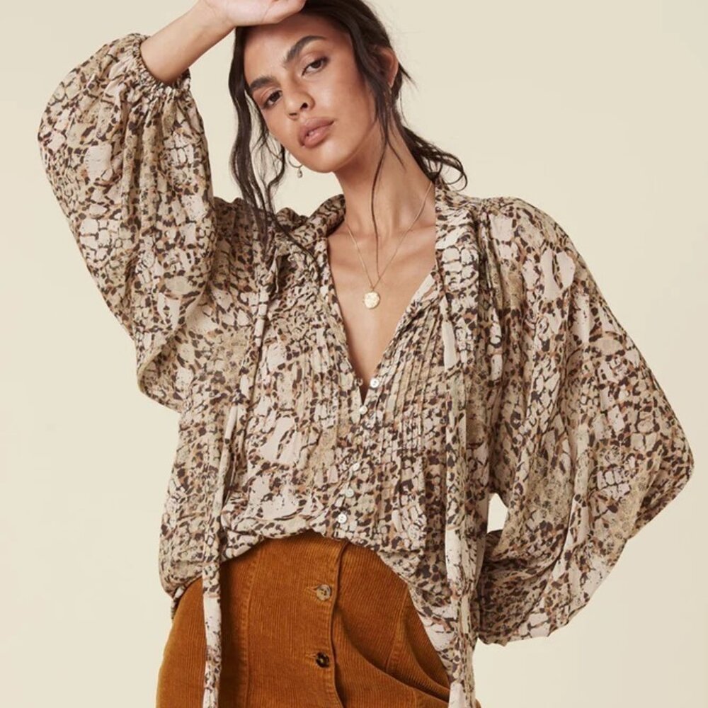 SPELL & THE GYPSY  FREE PEOPLE BLOUSE ANIMAL PRINT NWT